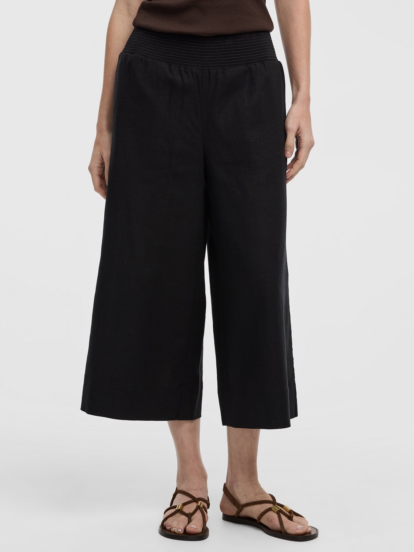 Cropped Wide-Leg Linen-Blend Pant