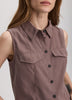 Sleeveless Buttoned-Down Blouse with Shirt Collar
