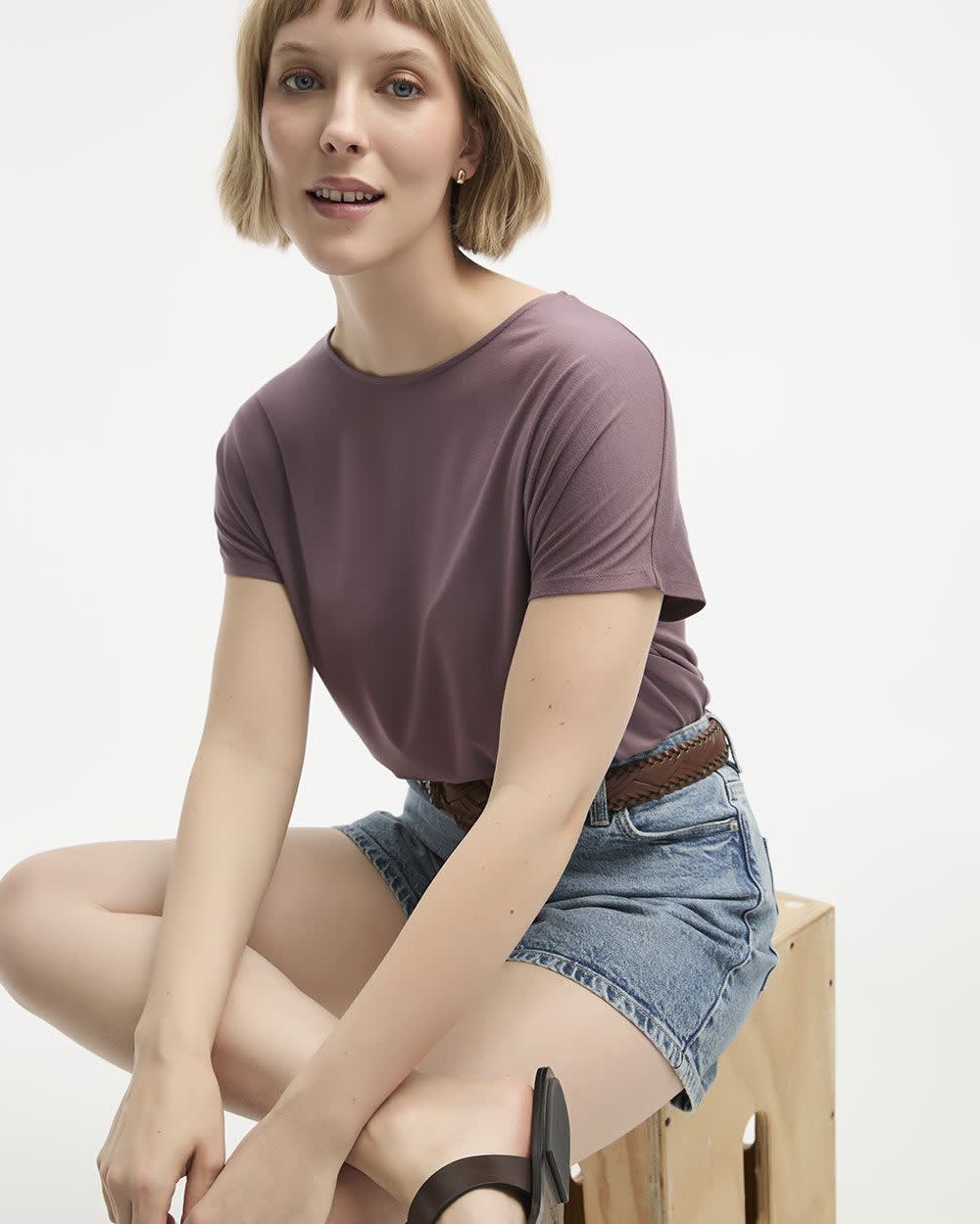 Short-Dolman-Sleeve Boat-Neck T-Shirt