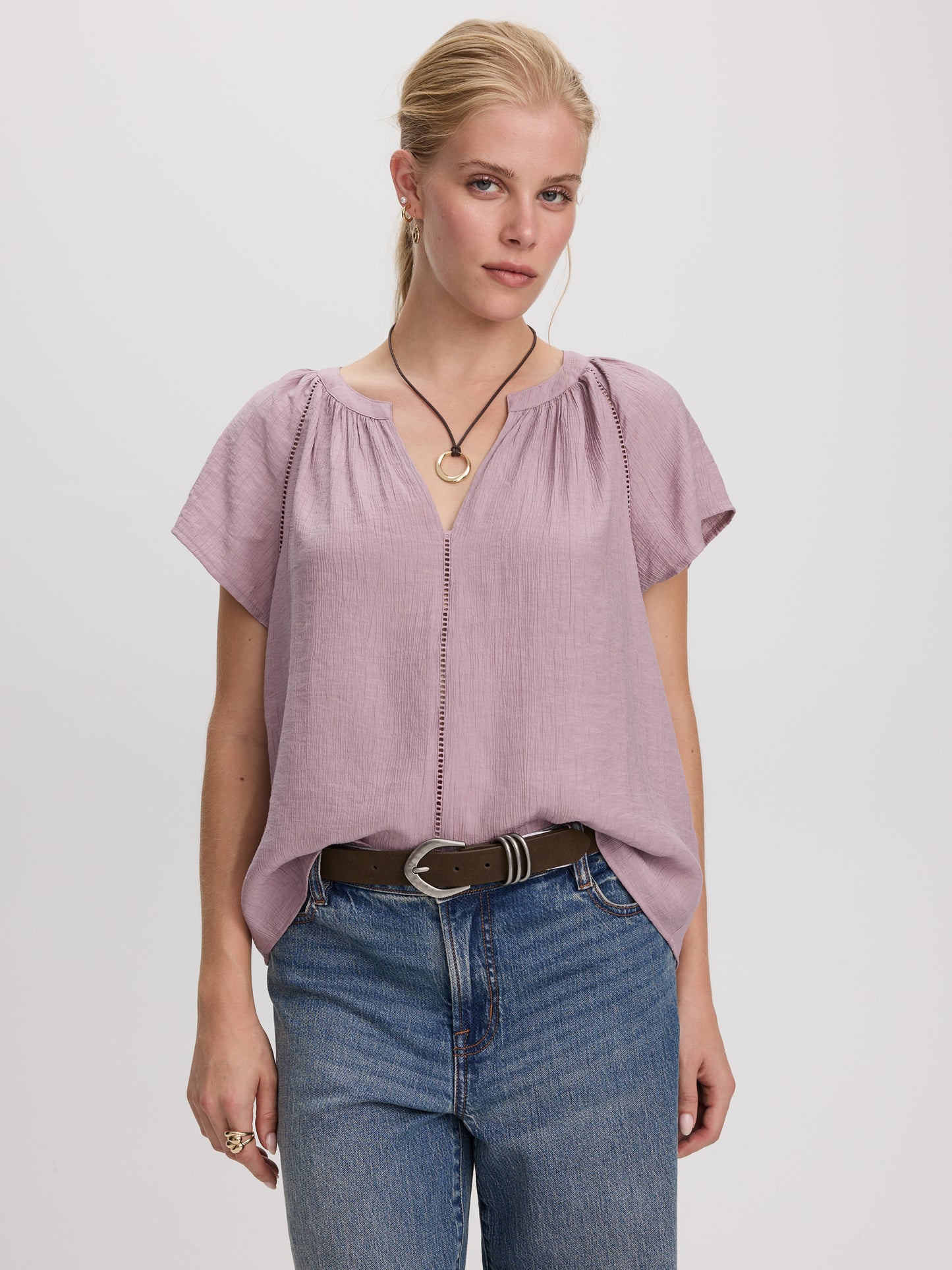 Split-Neck Blouse with Flutter Sleeves