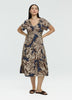 Short-Sleeve Midi Dress with V Neckline