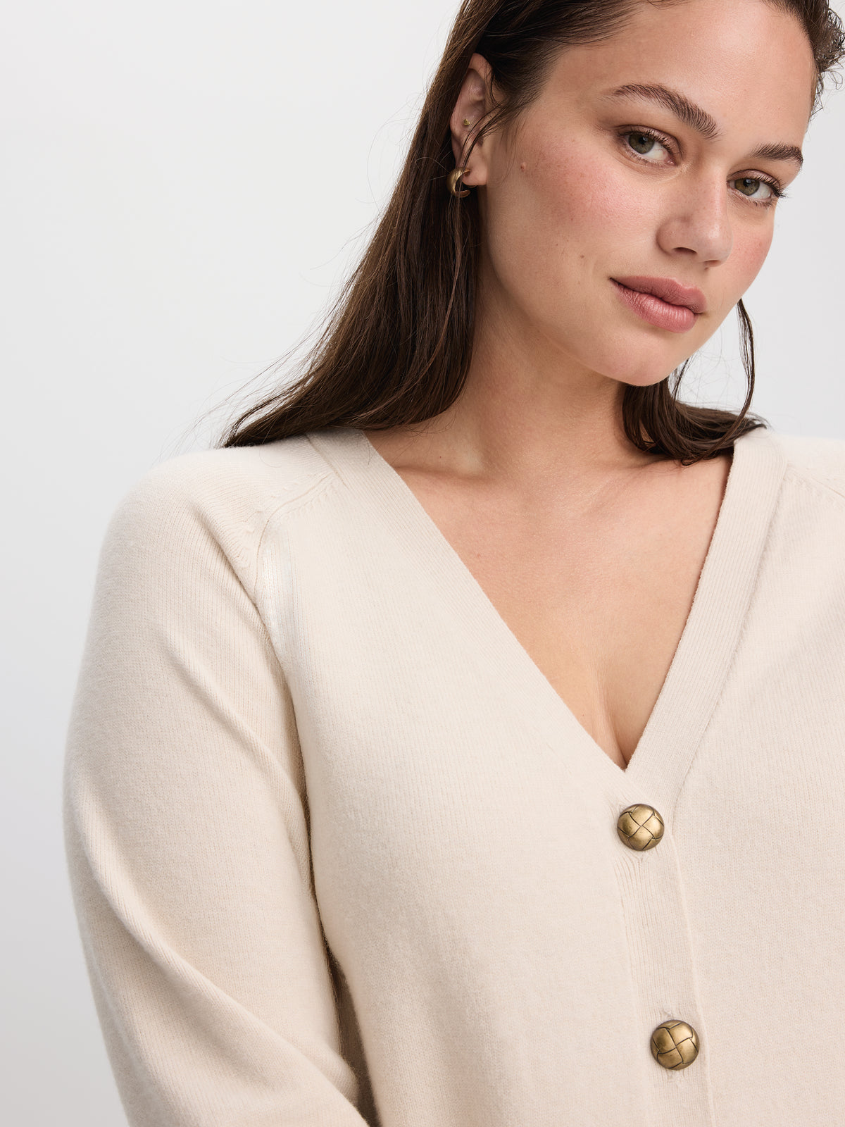 Long-Sleeve V-Neck Buttoned-Down Mini Dress