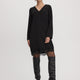 Long-Sleeve V-Neck Shift Dress with Lace Trim