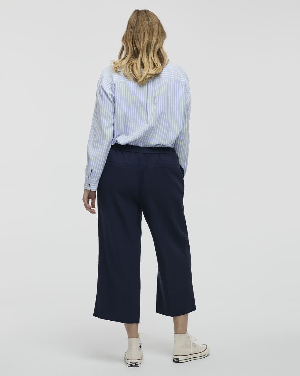 Cropped Wide-Leg Linen-Blend Pant - Petite