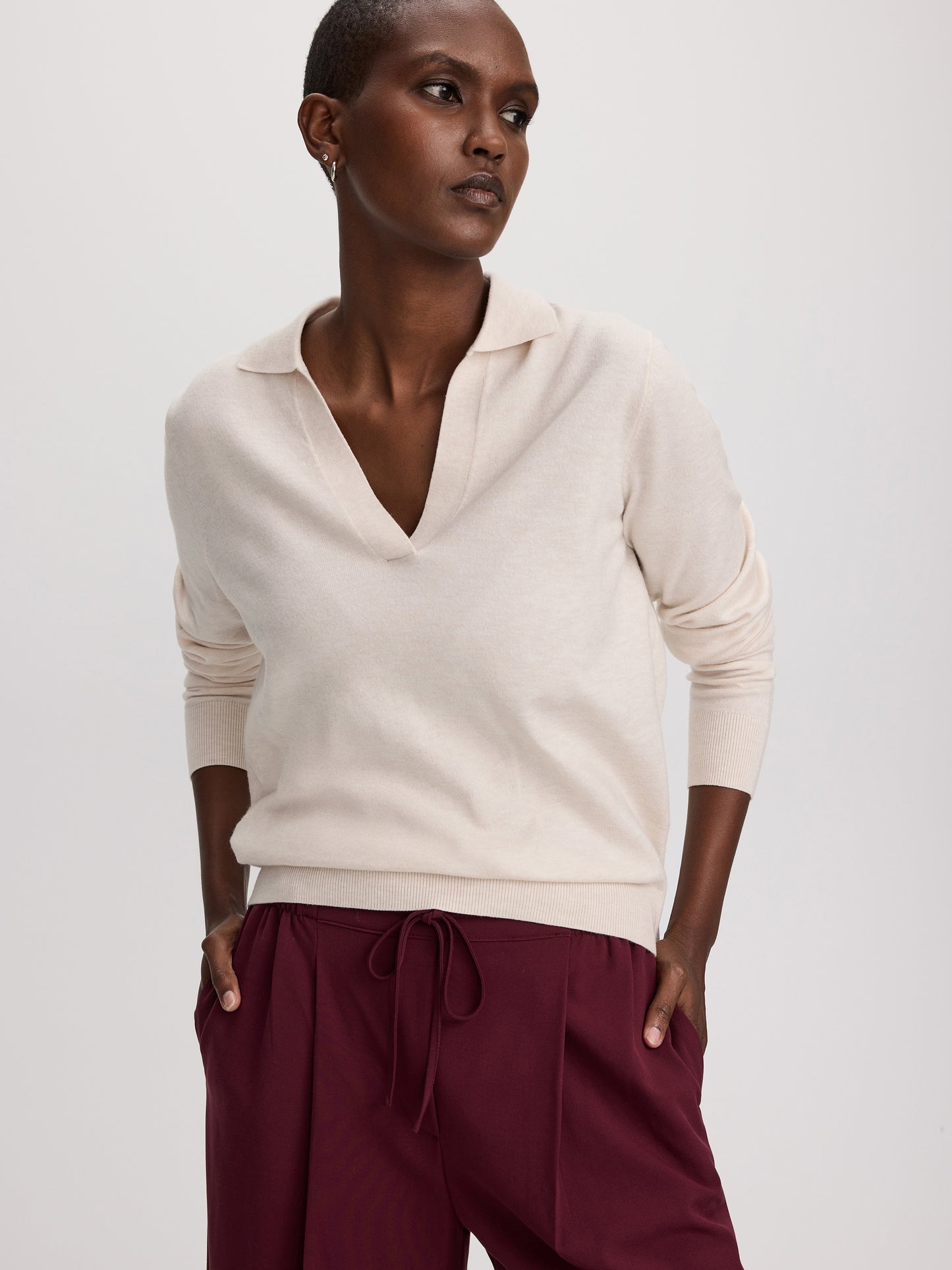 Long-Sleeve Sweater with Johnny Collar - R Essentials