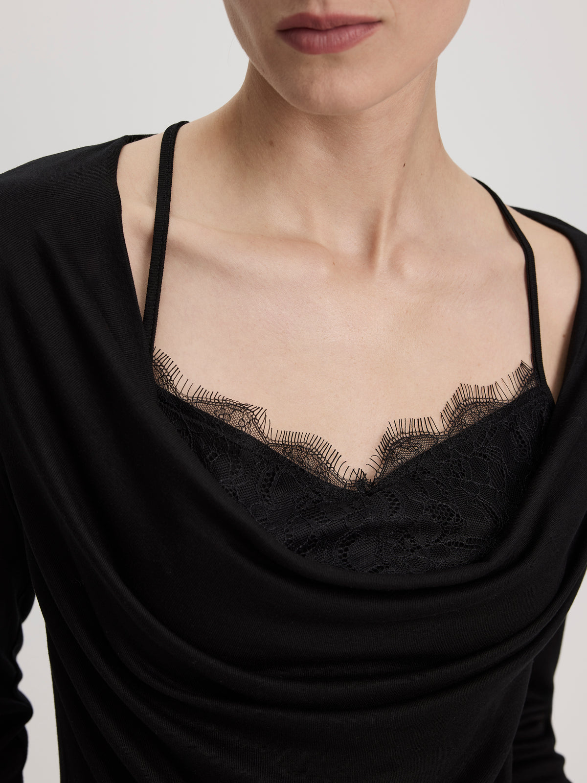 Long-Sleeve Cowl-Neck Top with Fooler Insert