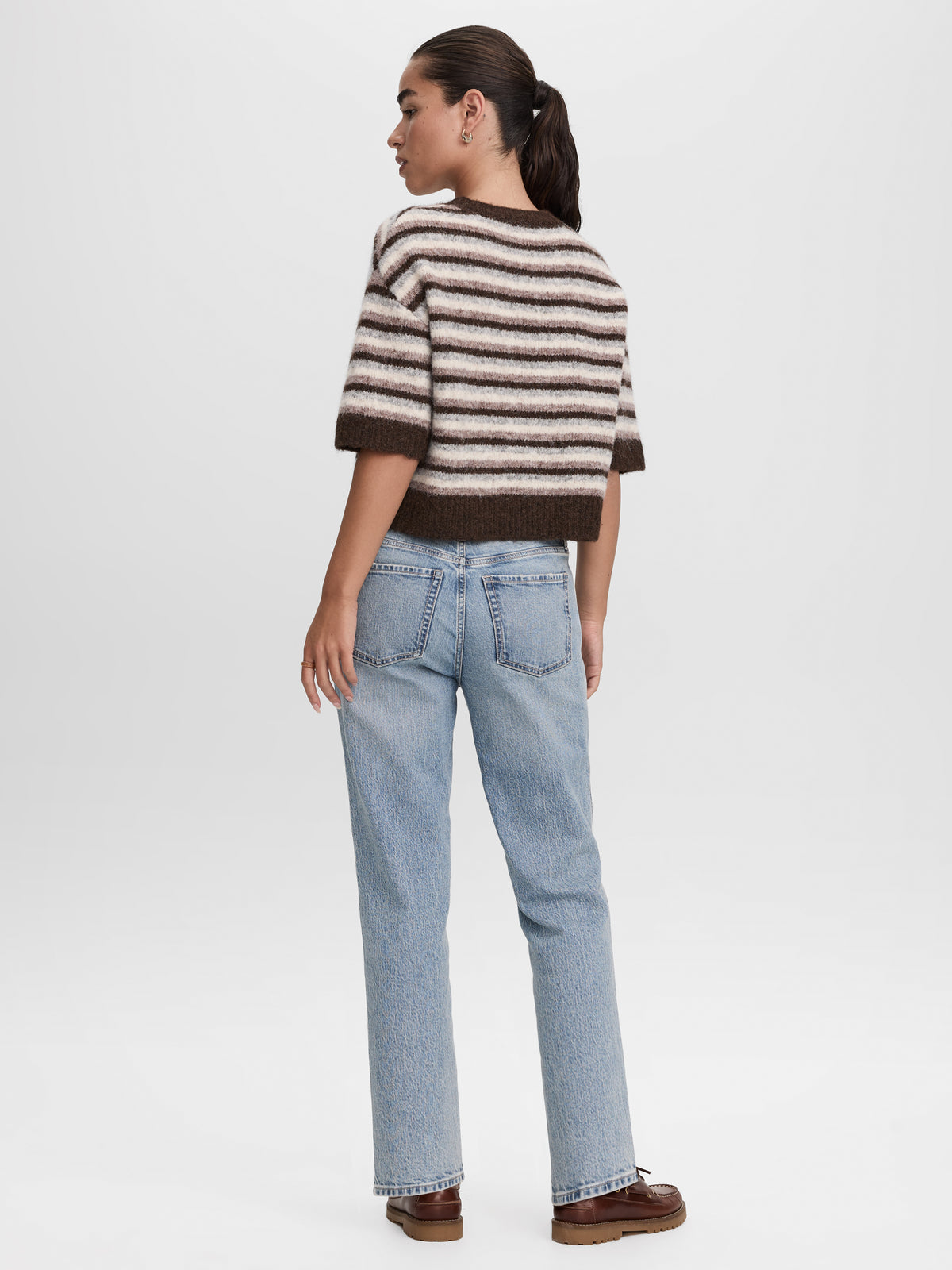 Short-Sleeve Crew-Neck Wool-Blend Sweater