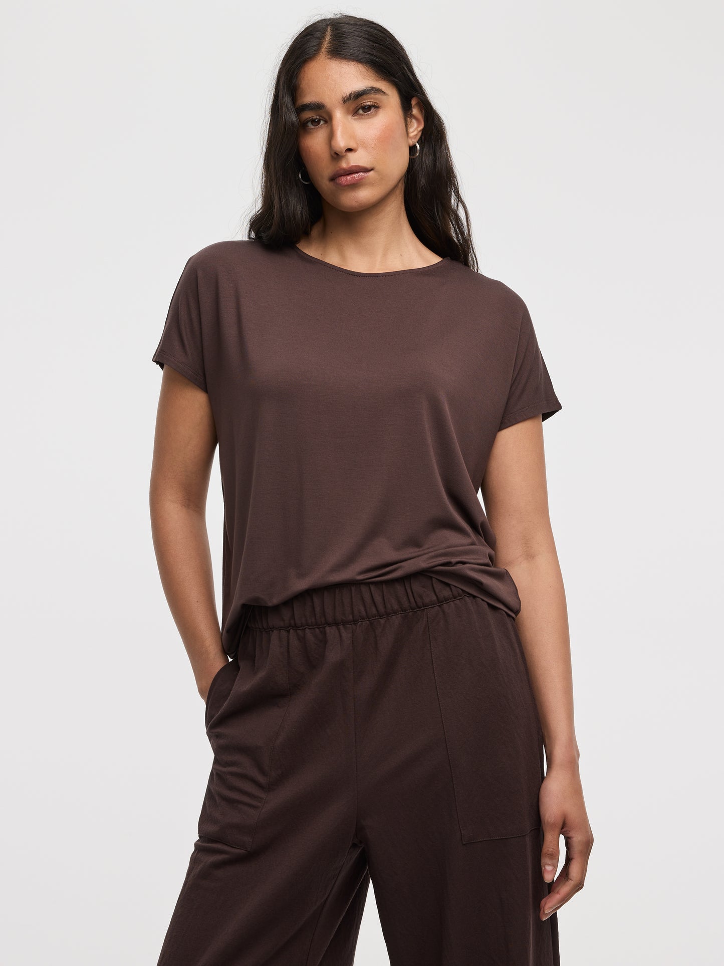 Short-Dolman-Sleeve Boat-Neck T-Shirt