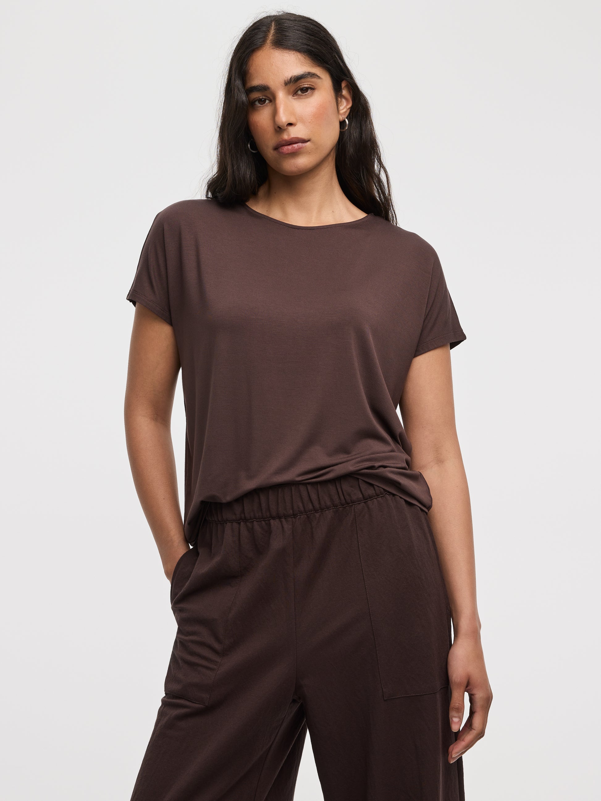 Short-Dolman-Sleeve Boat-Neck T-Shirt