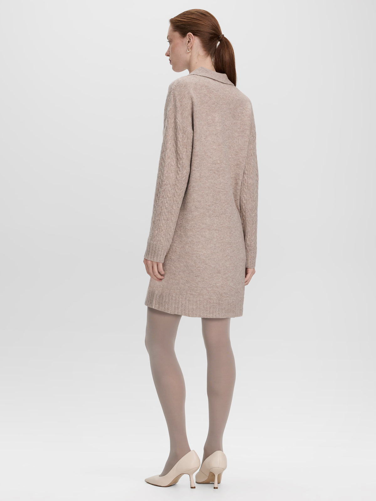 PlushSoft Long-Sleeve Cable-Knit Mini Dress with Johnny Collar
