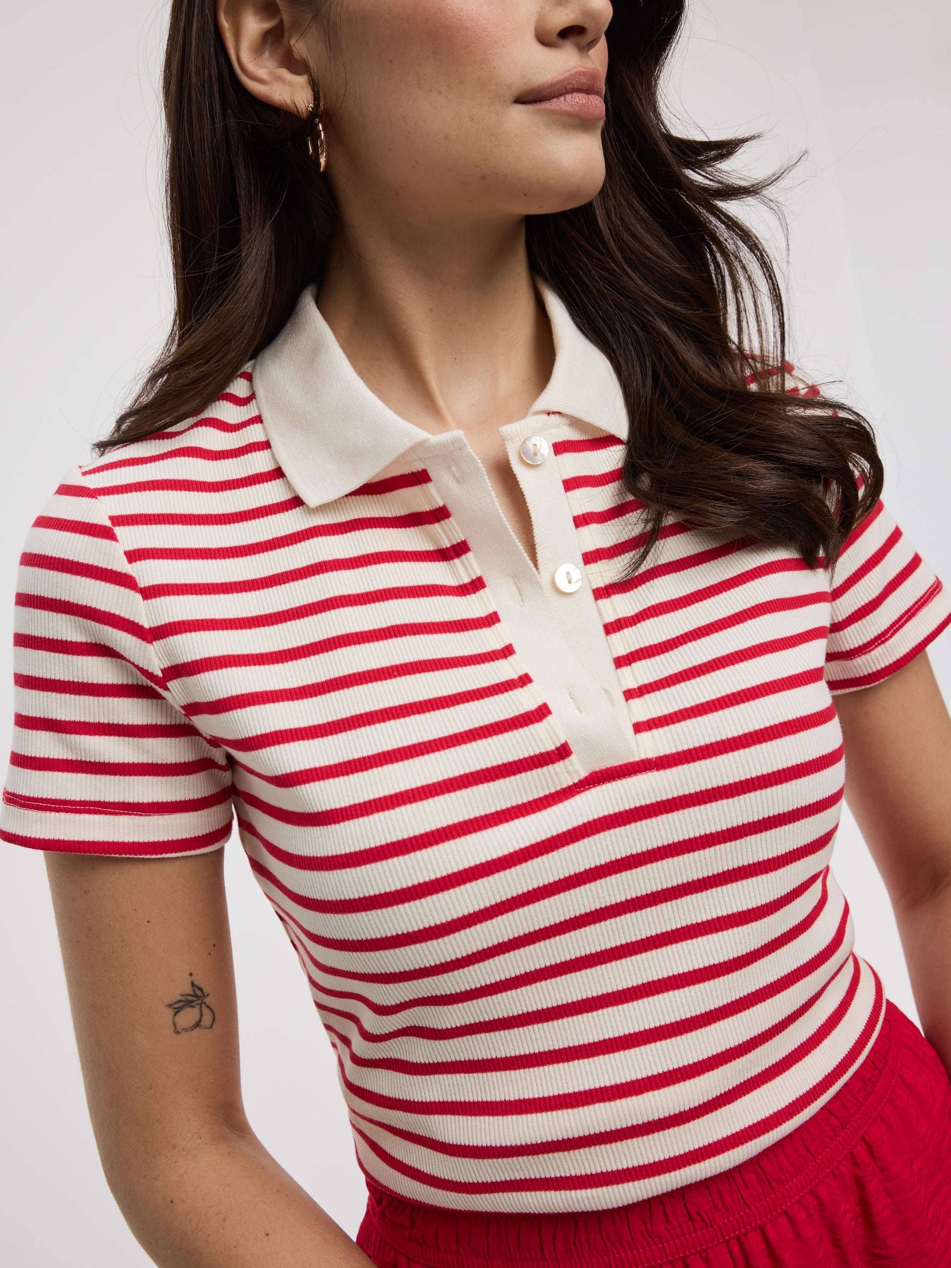 Striped Short-Sleeve Polo Sweater