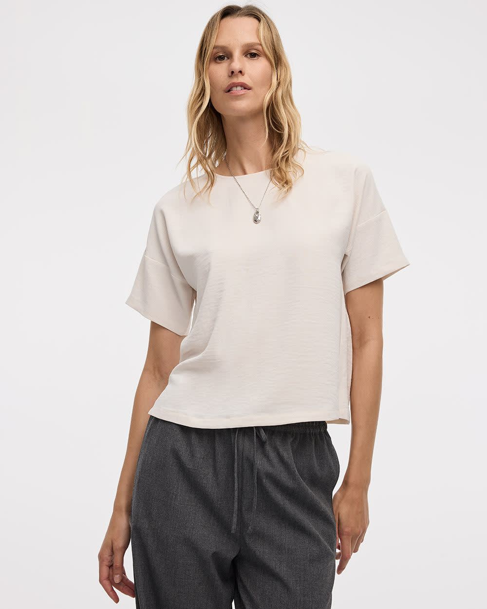 Short-Sleeve Crew-Neck Blouse