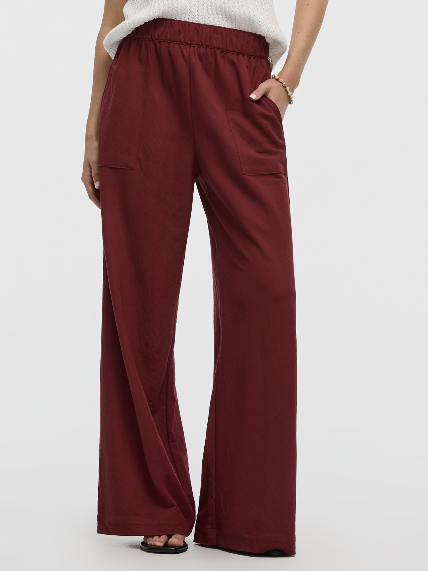 Wide-Leg High-Rise Pull-On Piqué Pant