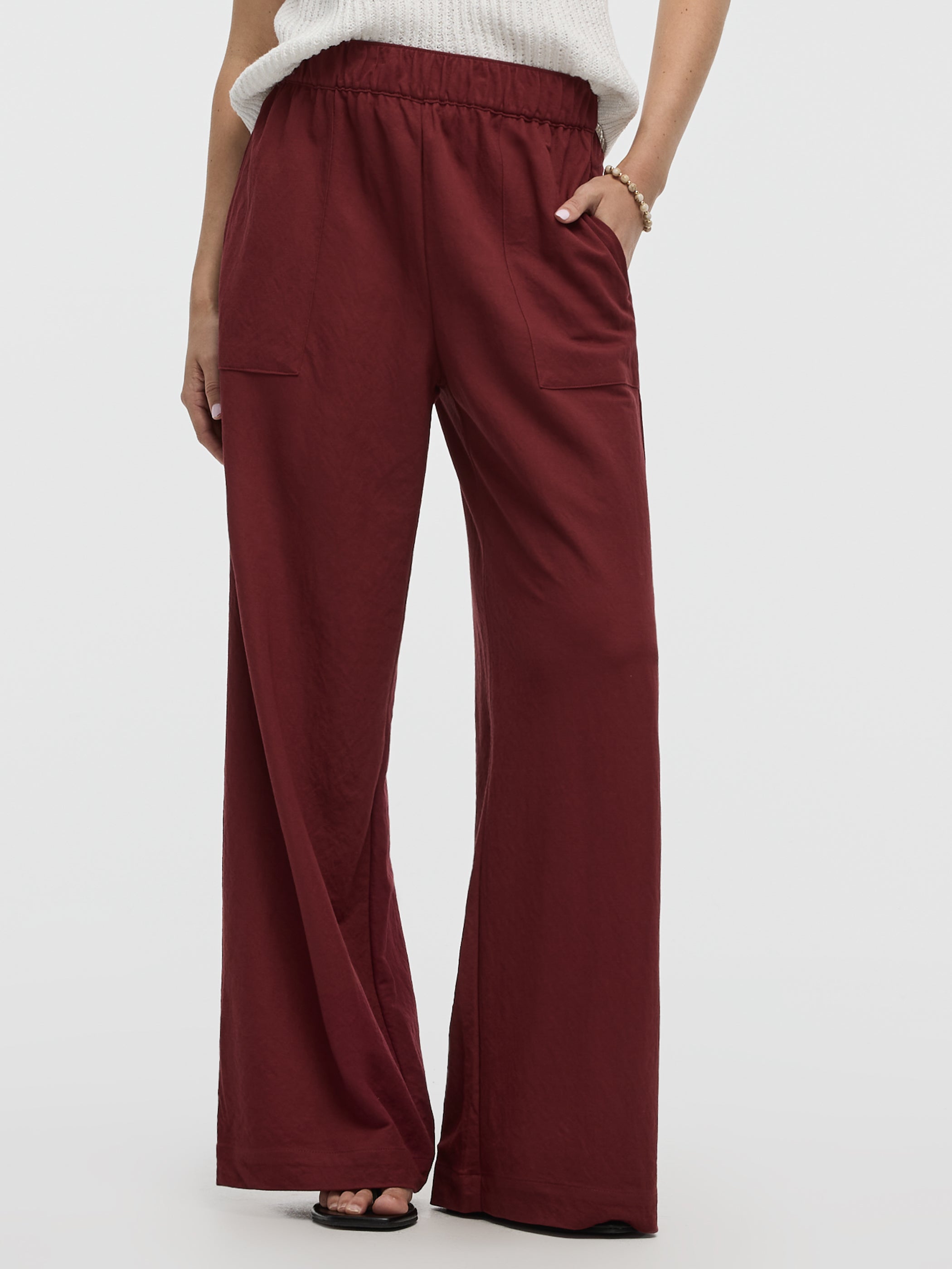 Wide-Leg High-Rise Pull-On Piqué Pant