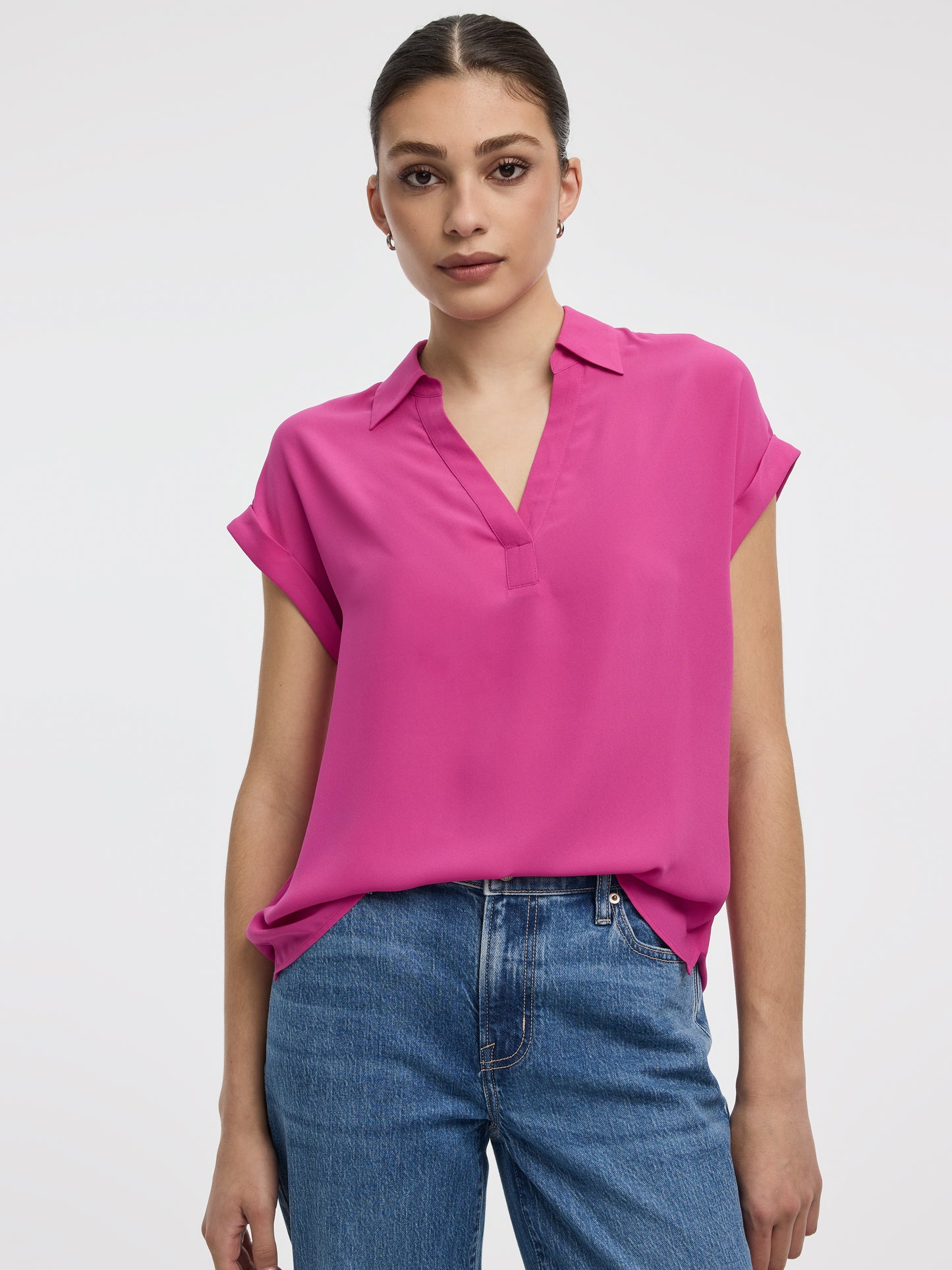 Blouse fluide à manches courtes et col en V - R Essentiels