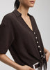 Short-Sleeve V-Neck Blouse with Self-Tie Closure