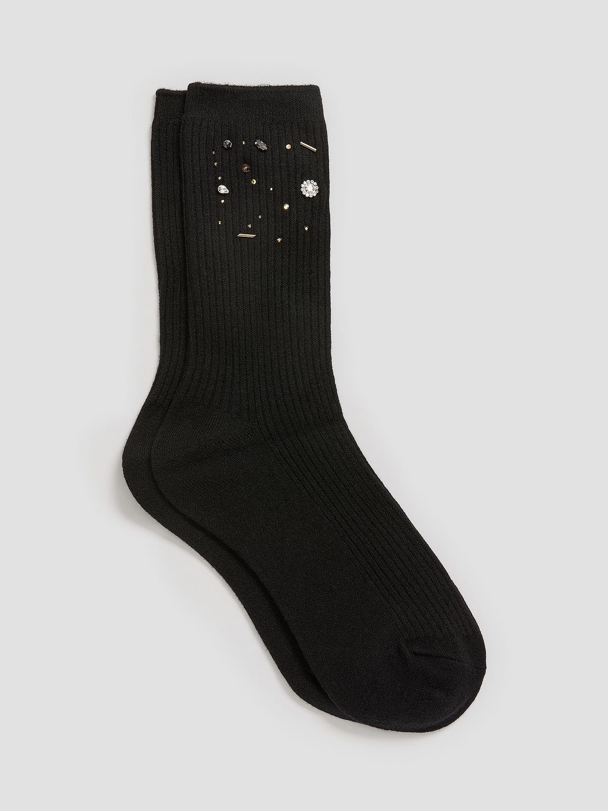 Warm Crew Socks with Beadings at Hem