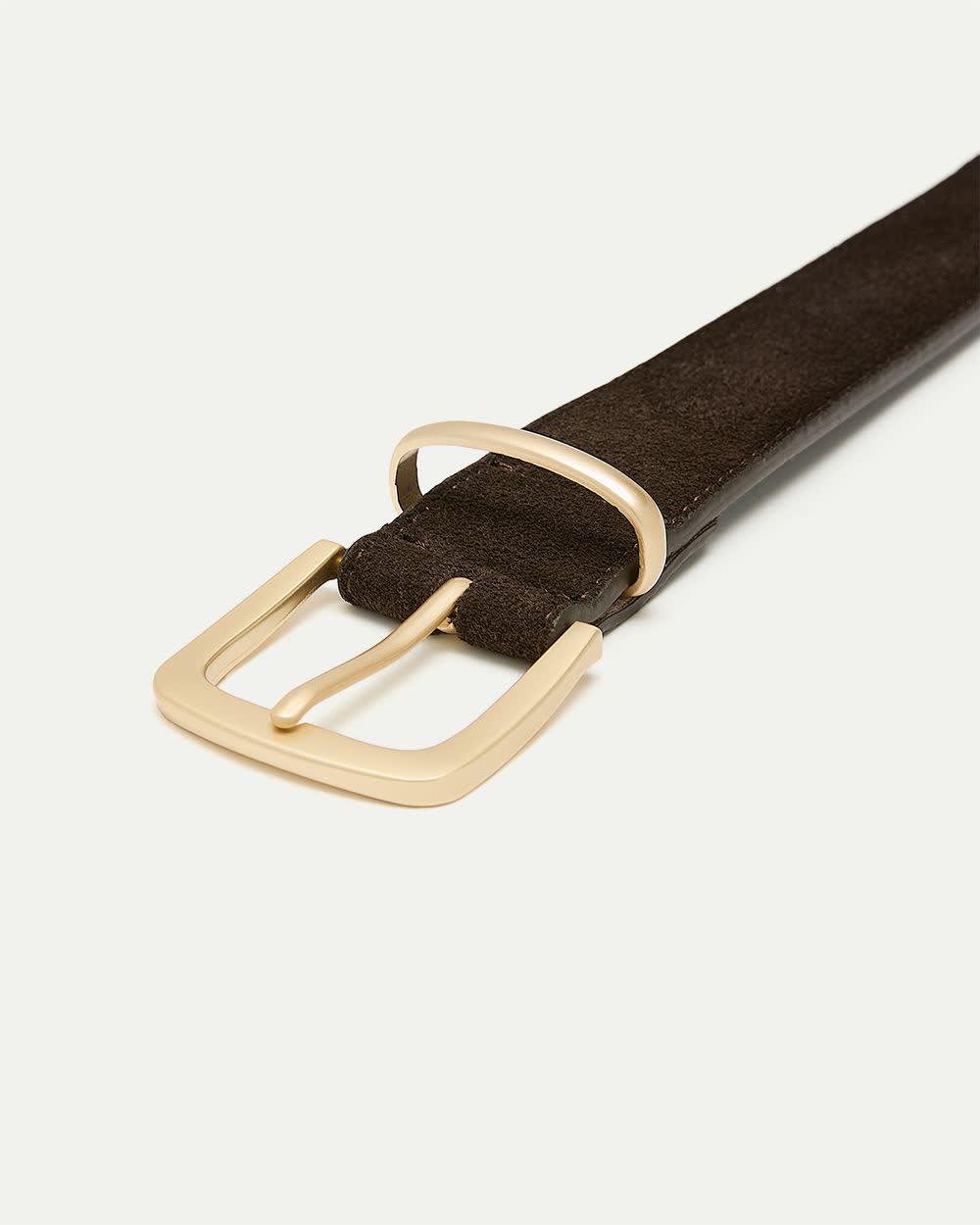 Suede Belt with Rectangular Buckle