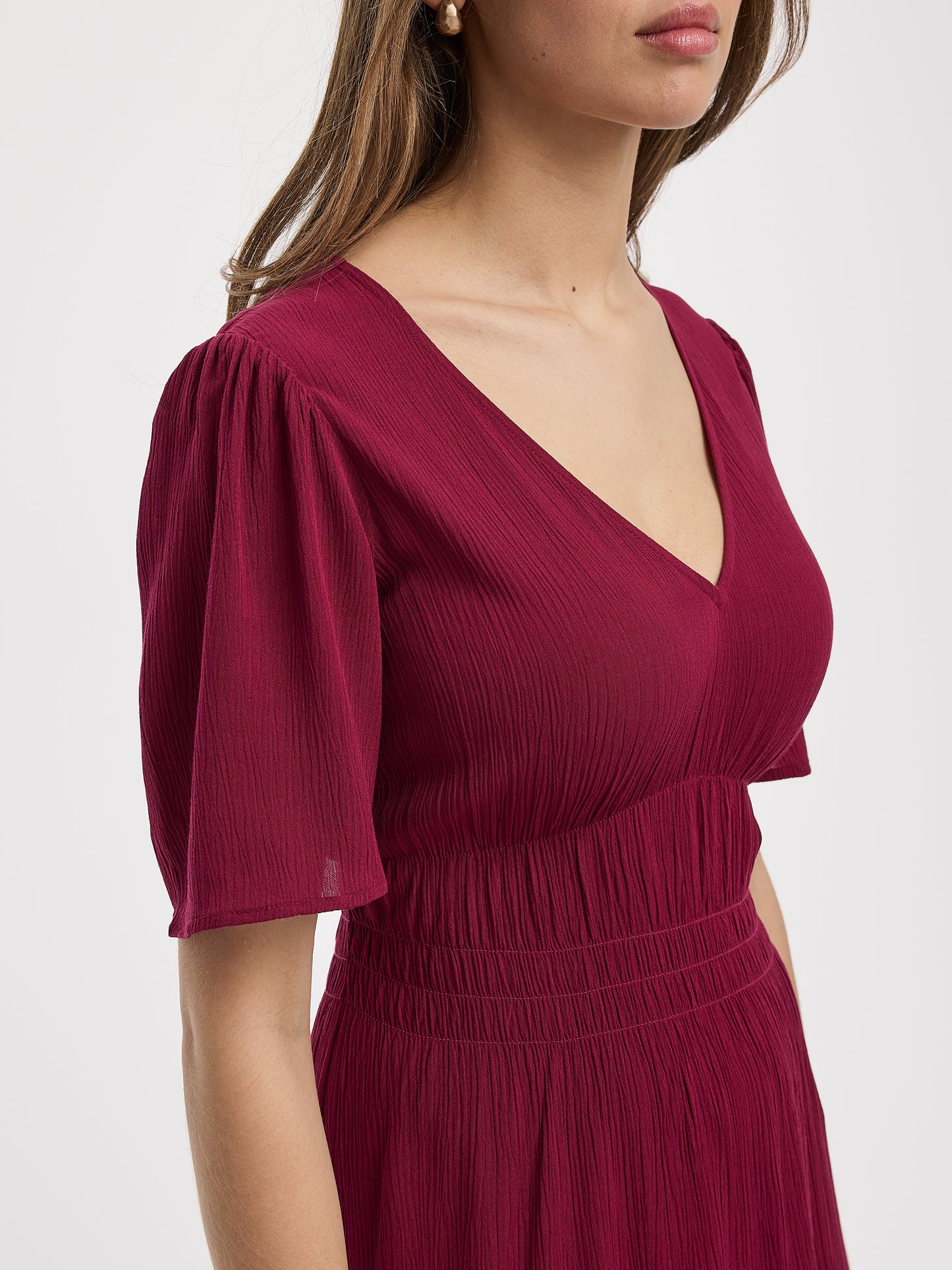 Short-Flutter-Sleeve V-Neck Tiered Midi Dress