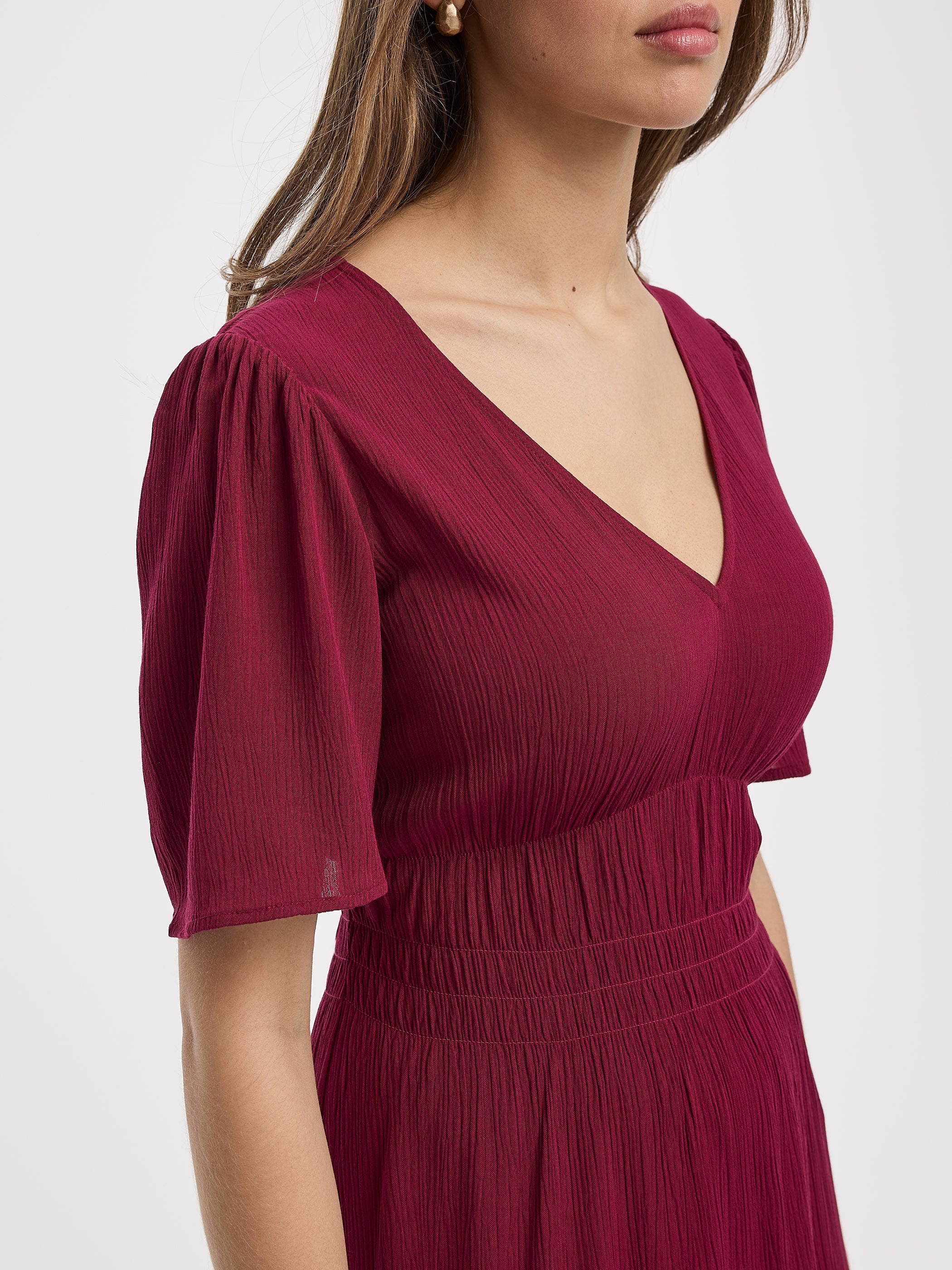 Short-Flutter-Sleeve V-Neck Tiered Midi Dress