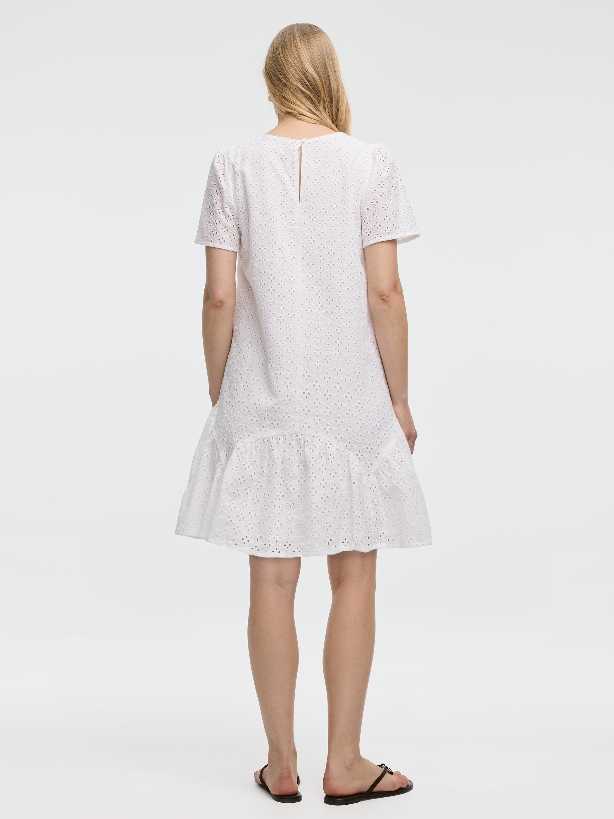 Short-Sleeve Crew-Neck Eyelet Dress