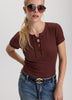 Short-Sleeve Top with Lace-Up Split Neckline