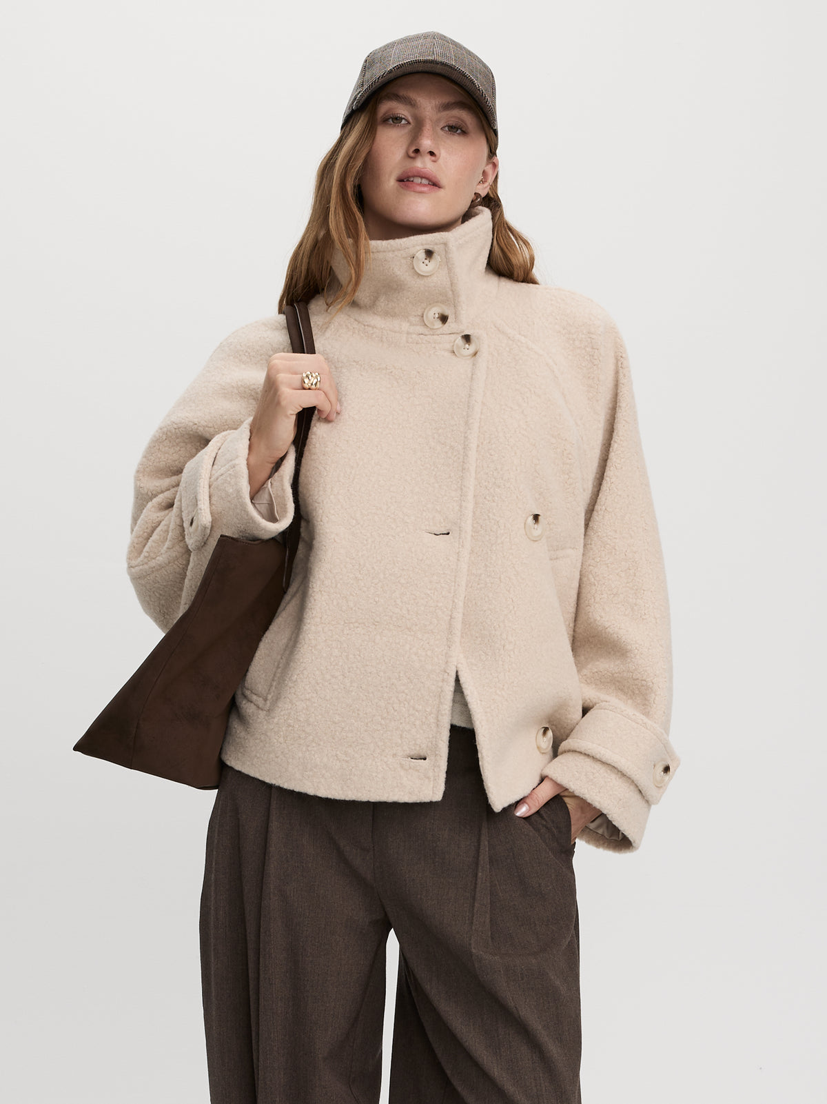 Mock-Neck Bouclé Coat