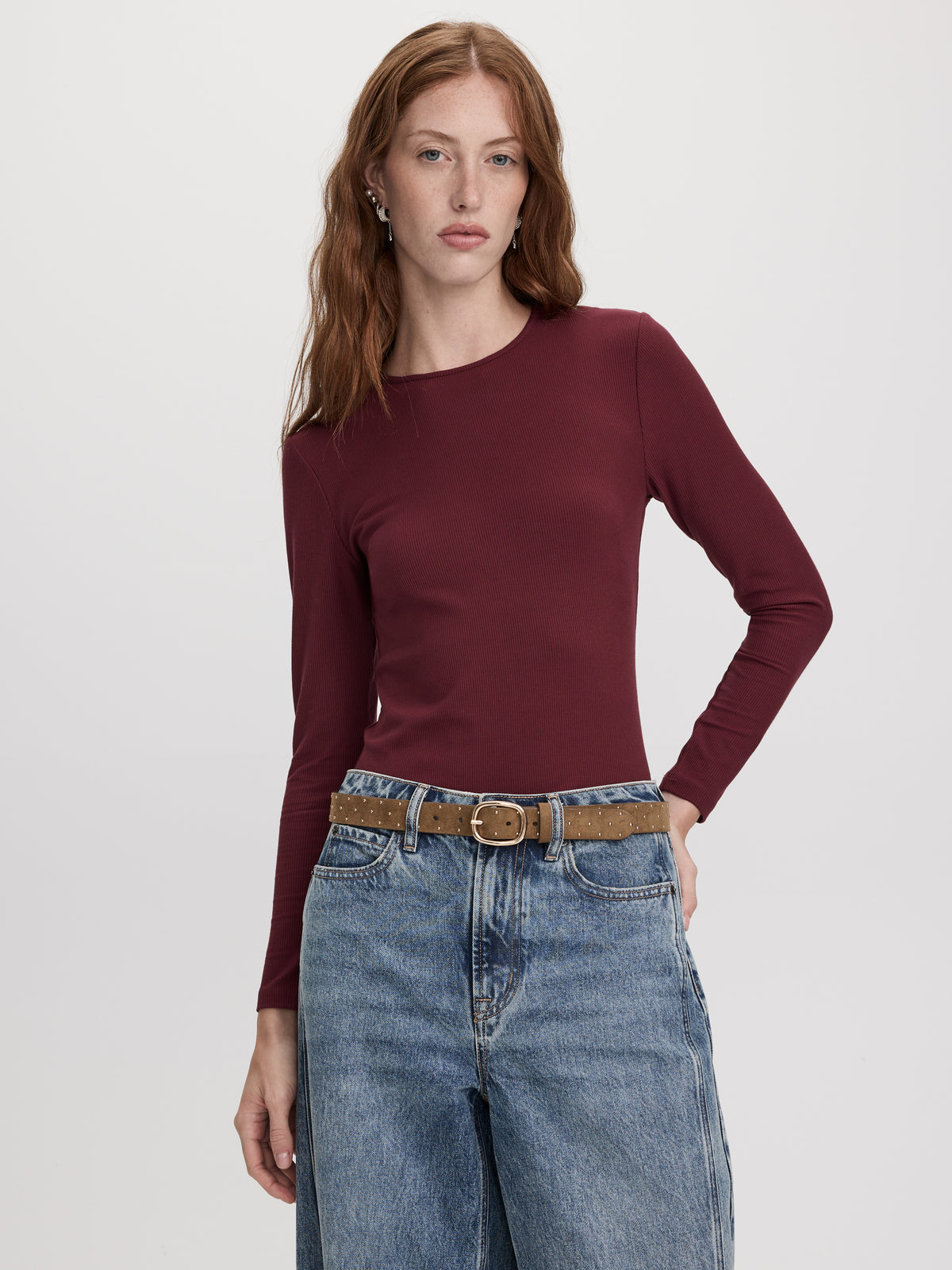 Long-Sleeve Crew-Neck Ribbed T-Shirt - R Essentials