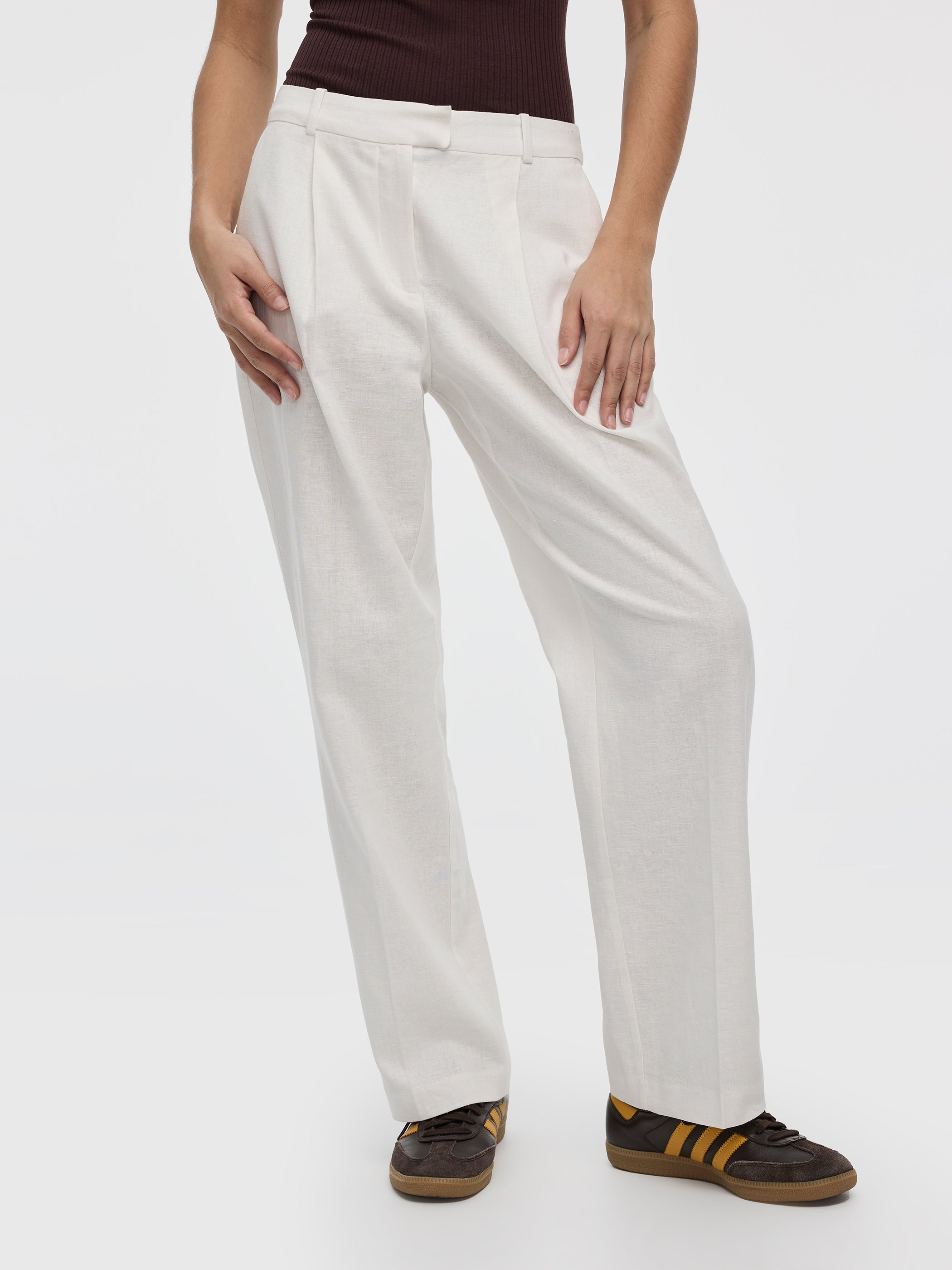 Linen-Blend Straight-Leg High-Rise Pant