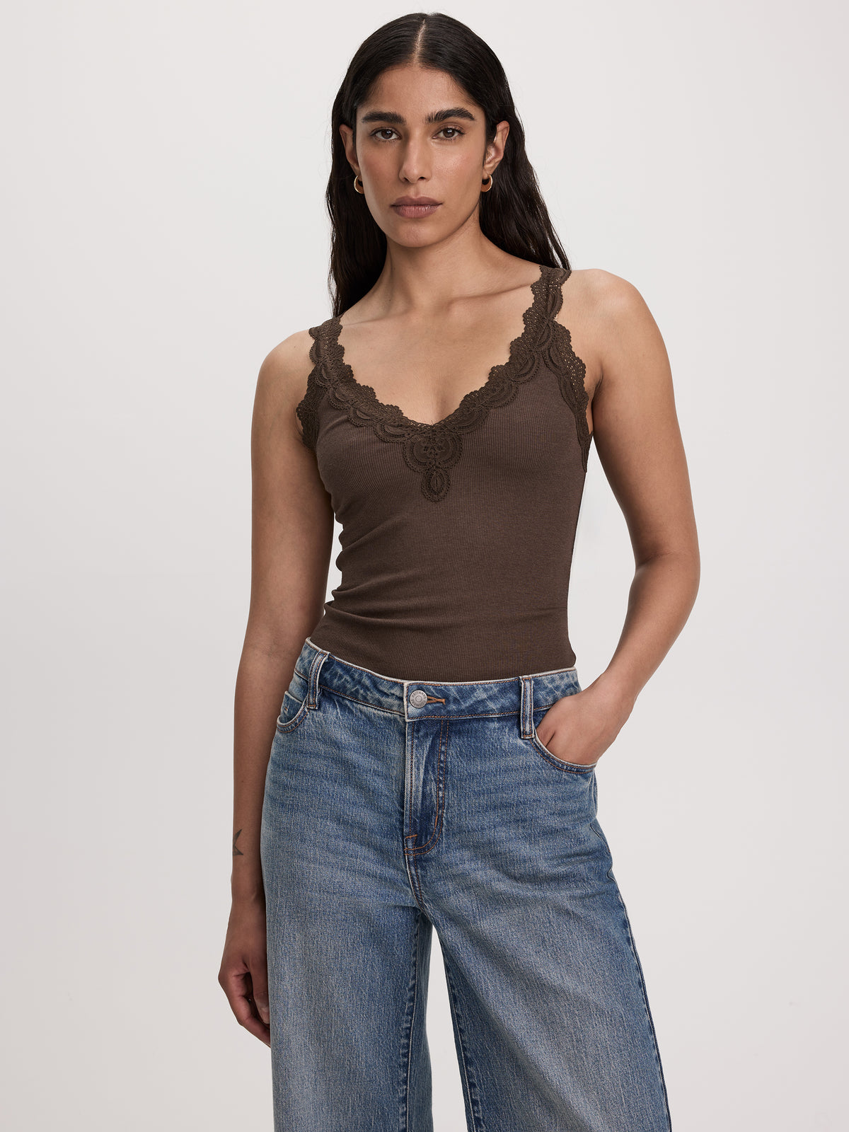 V-Neck Cami with Lace Trim