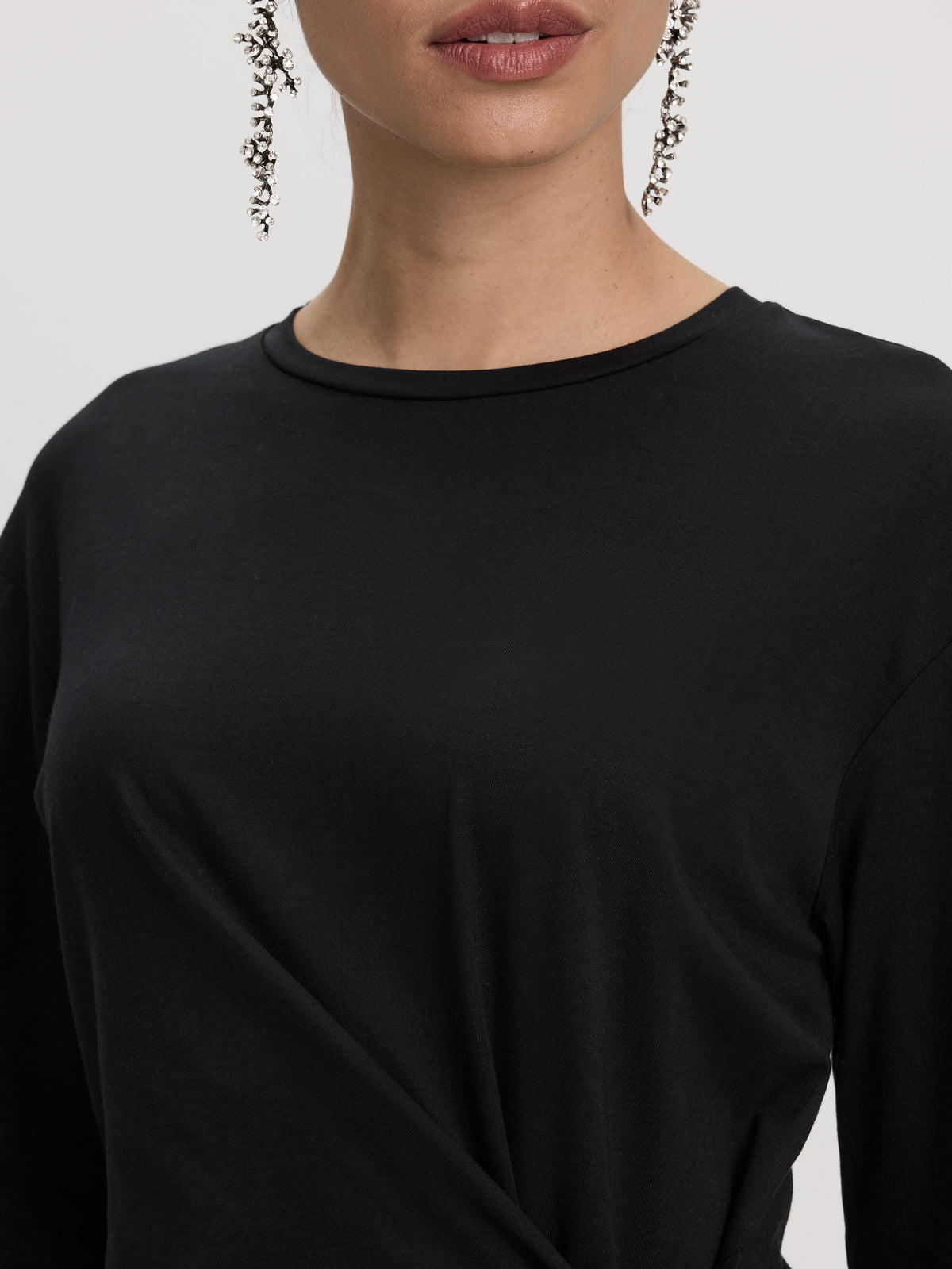 Long-Sleeve Top with Tie at Waist