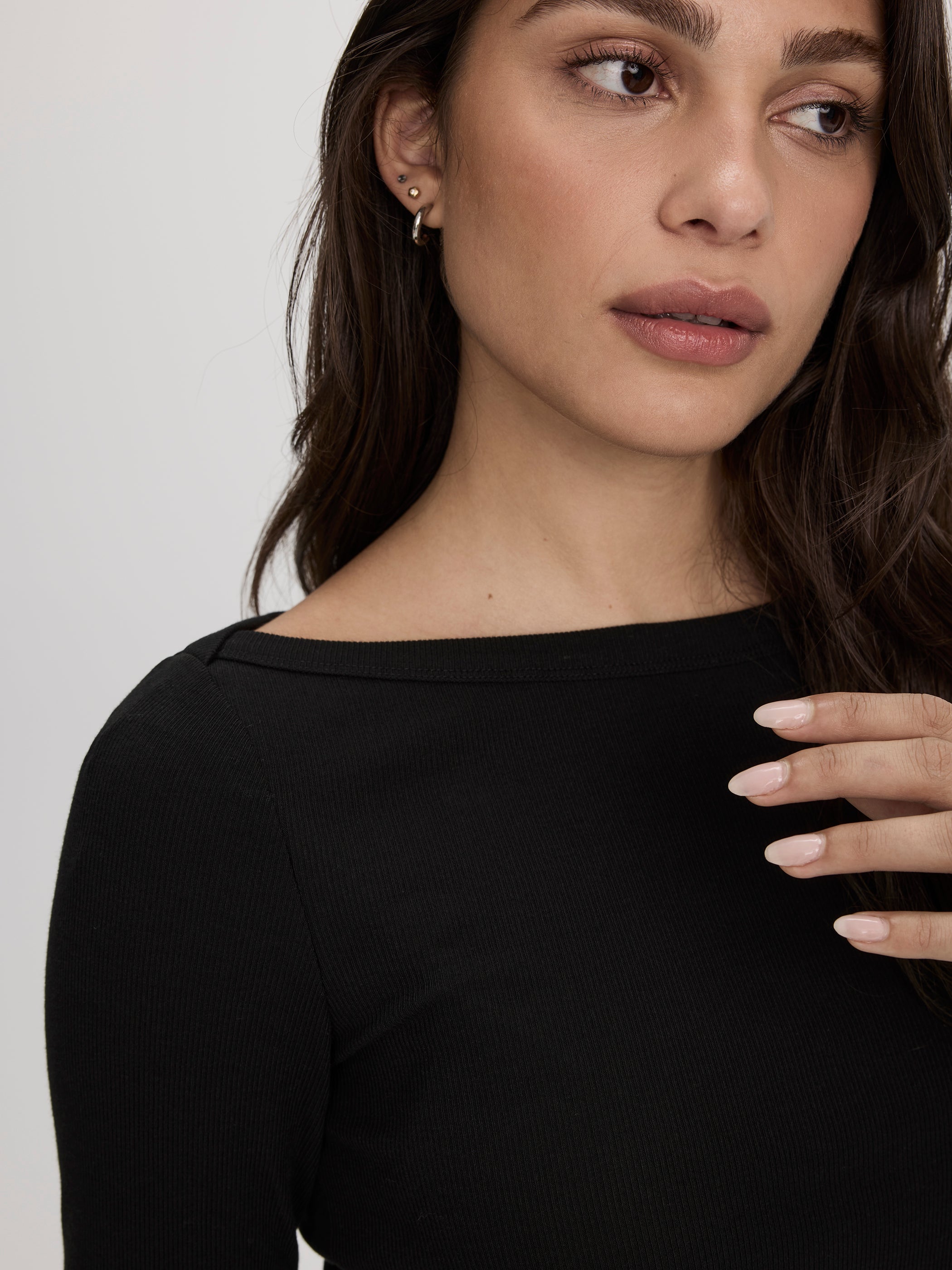 Long-Sleeve Boat-Neck Ribbed Top