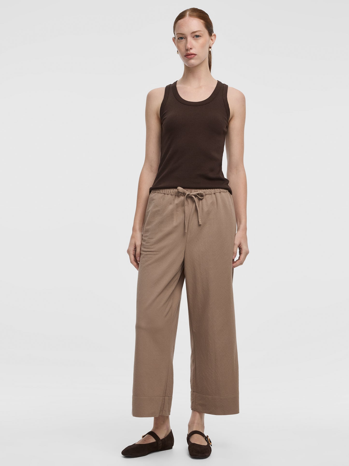 Wide-Leg Cropped Piqué Pant