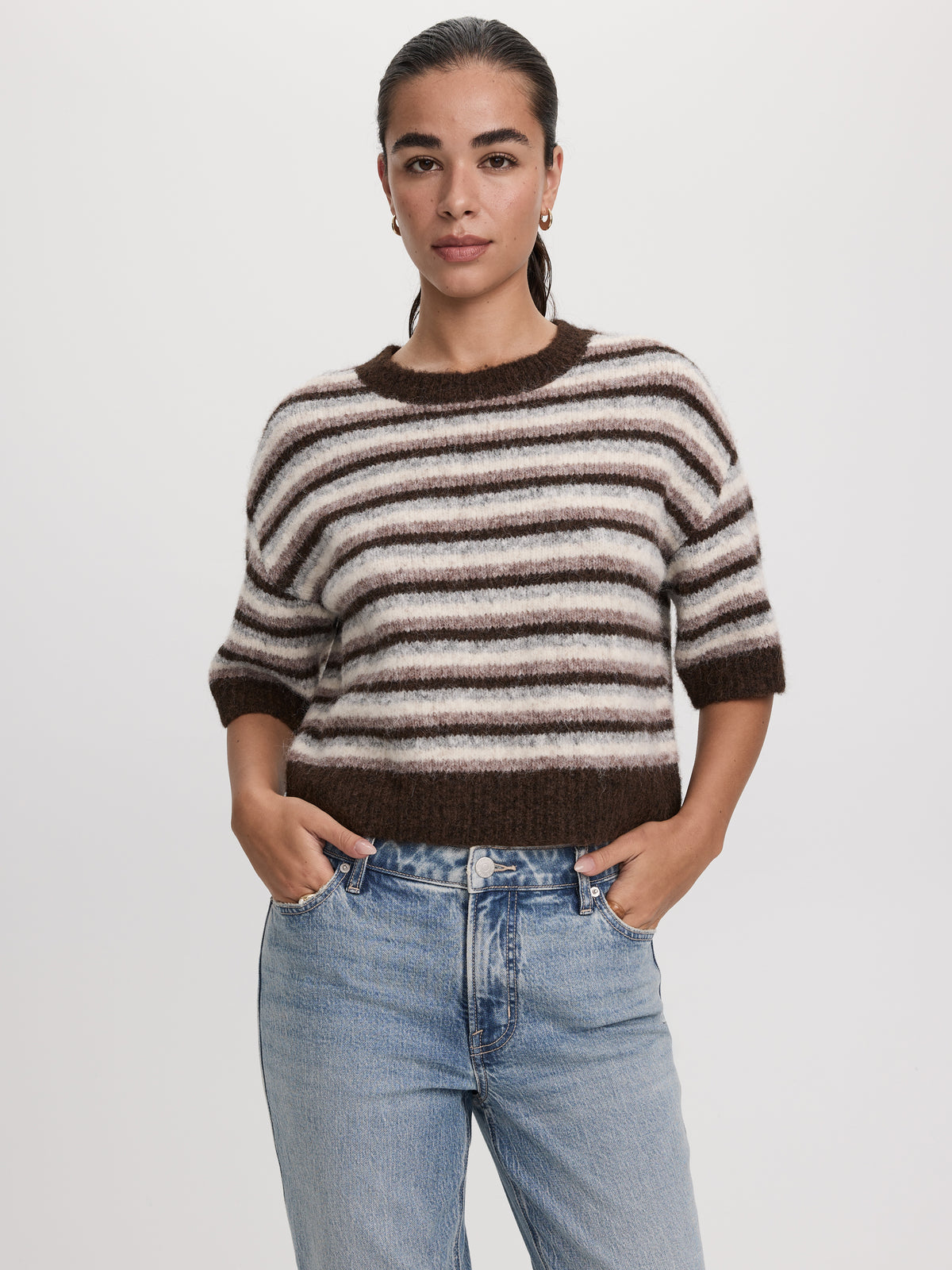 Short-Sleeve Crew-Neck Wool-Blend Sweater