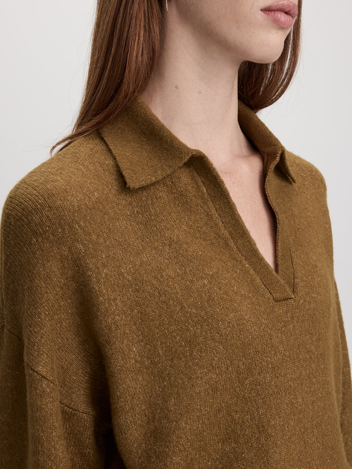 Long-Sleeve Boxy Sweater with Johnny Collar
