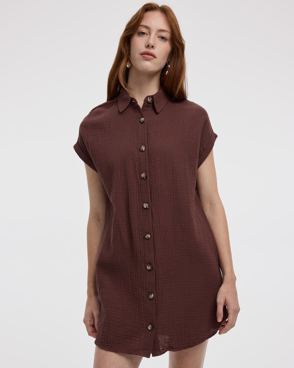 Robe à boutonner à manches courtes et col chemisier