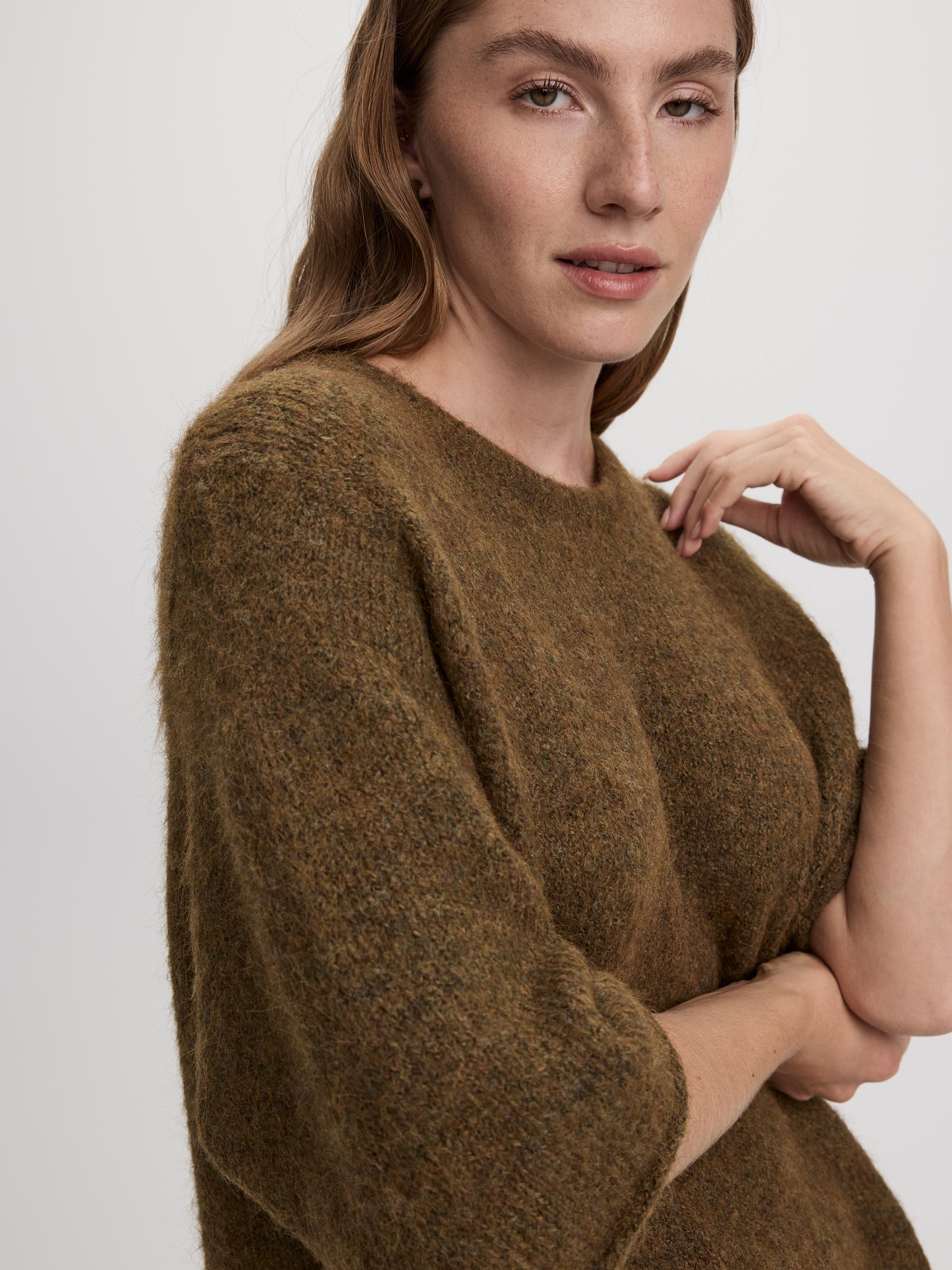 Elbow-Sleeve Crew-Neck Boxy Sweater