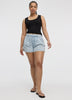 Pleated Denim Shorts