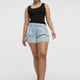 Pleated Denim Shorts