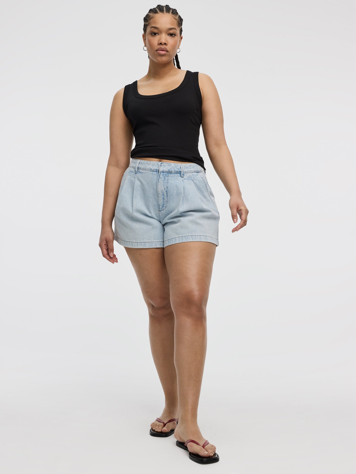 Pleated Denim Shorts