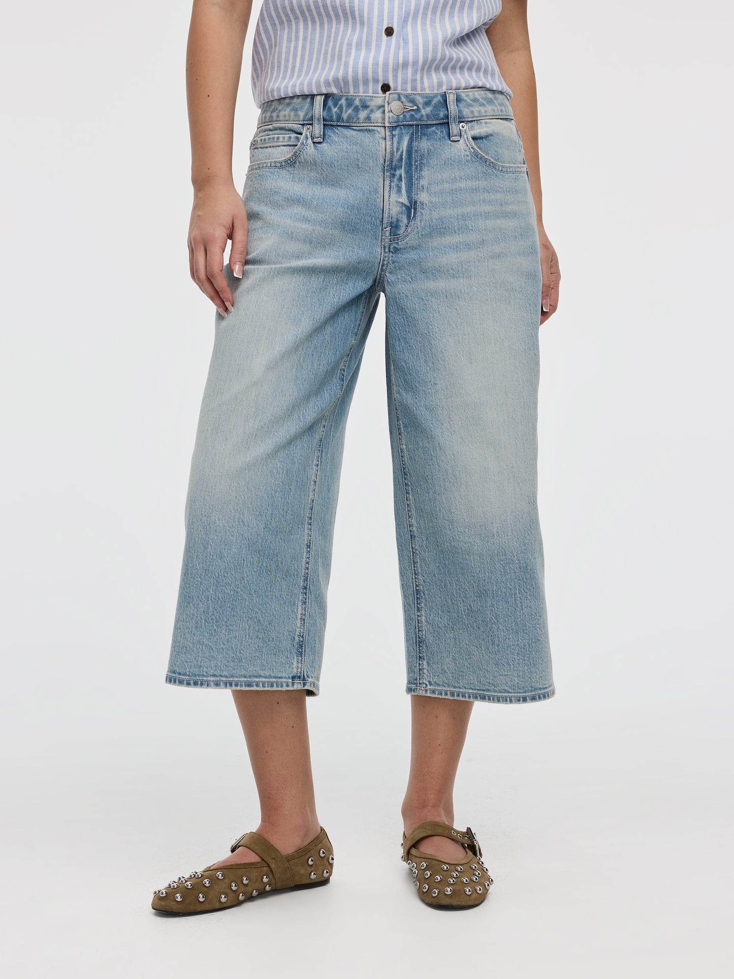 Jean capri à jambe large et taille mi-haute 