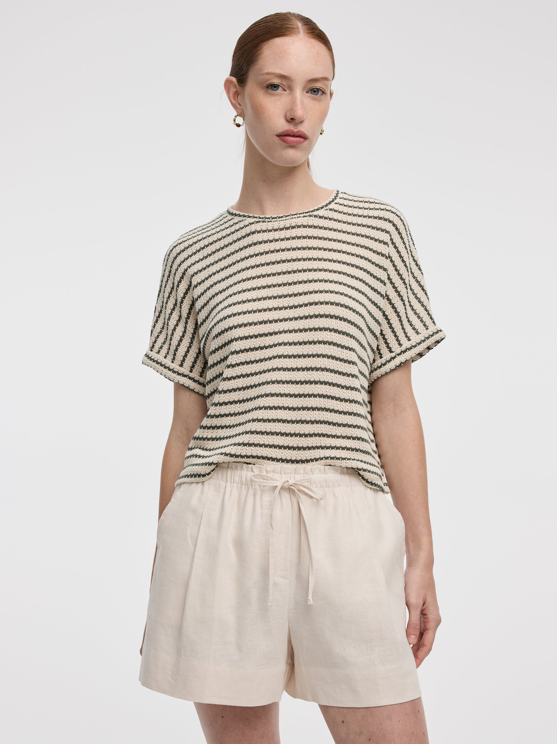 Linen-Blend Shorts with Elastic Waistband