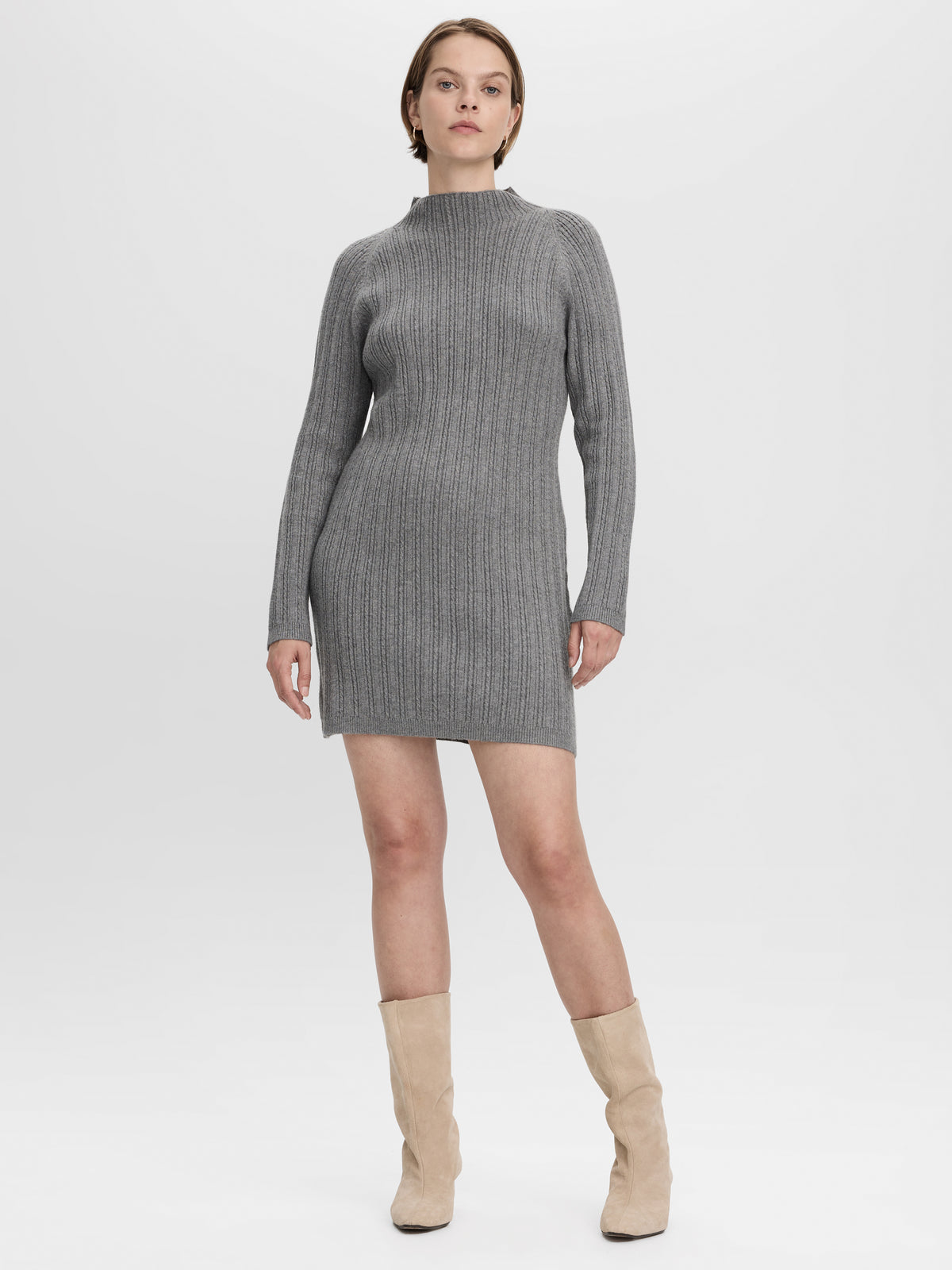 Long-Sleeve Mock-Neck Cable-Knit Mini Dress