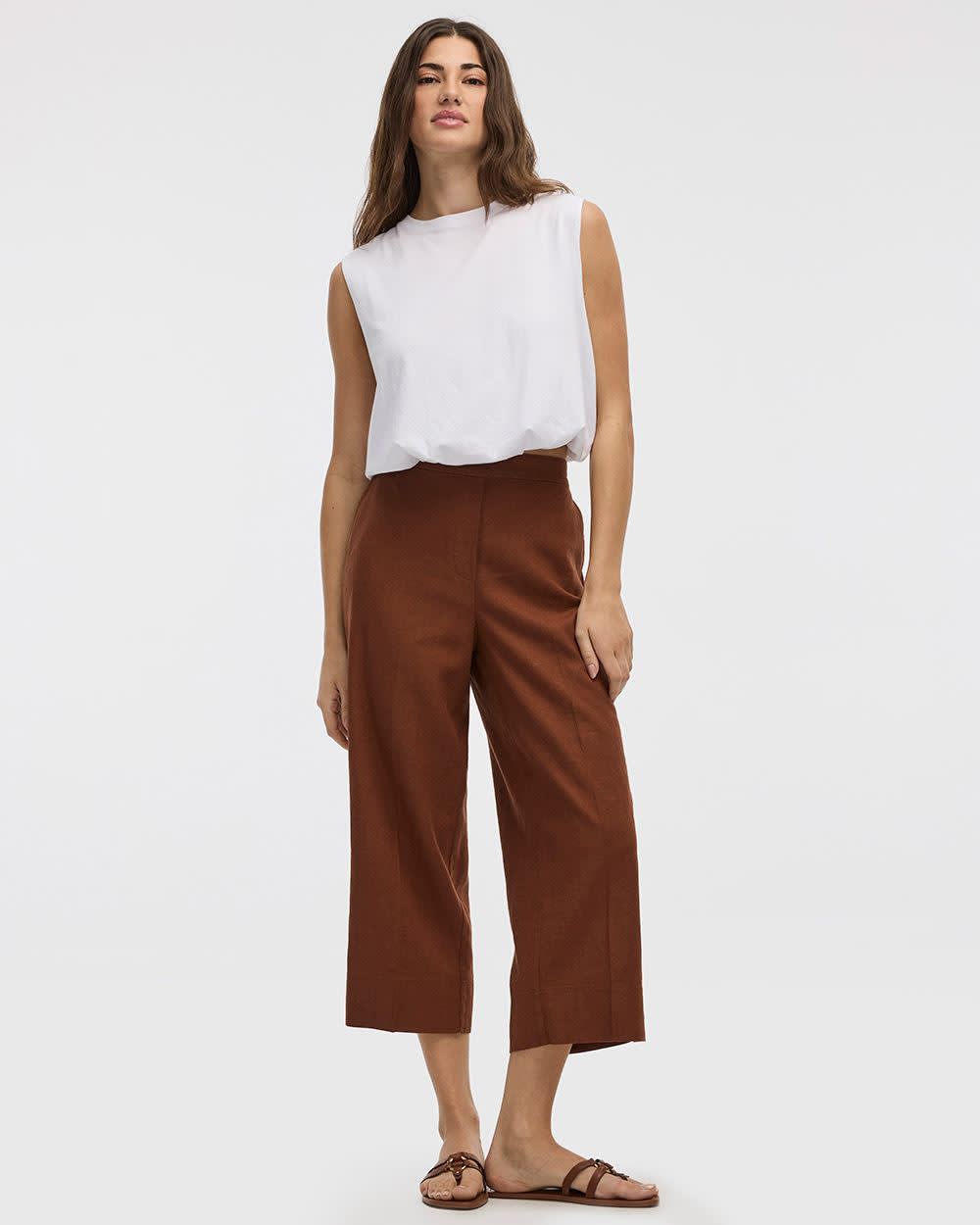 Cropped Wide-Leg Linen-Blend Pant
