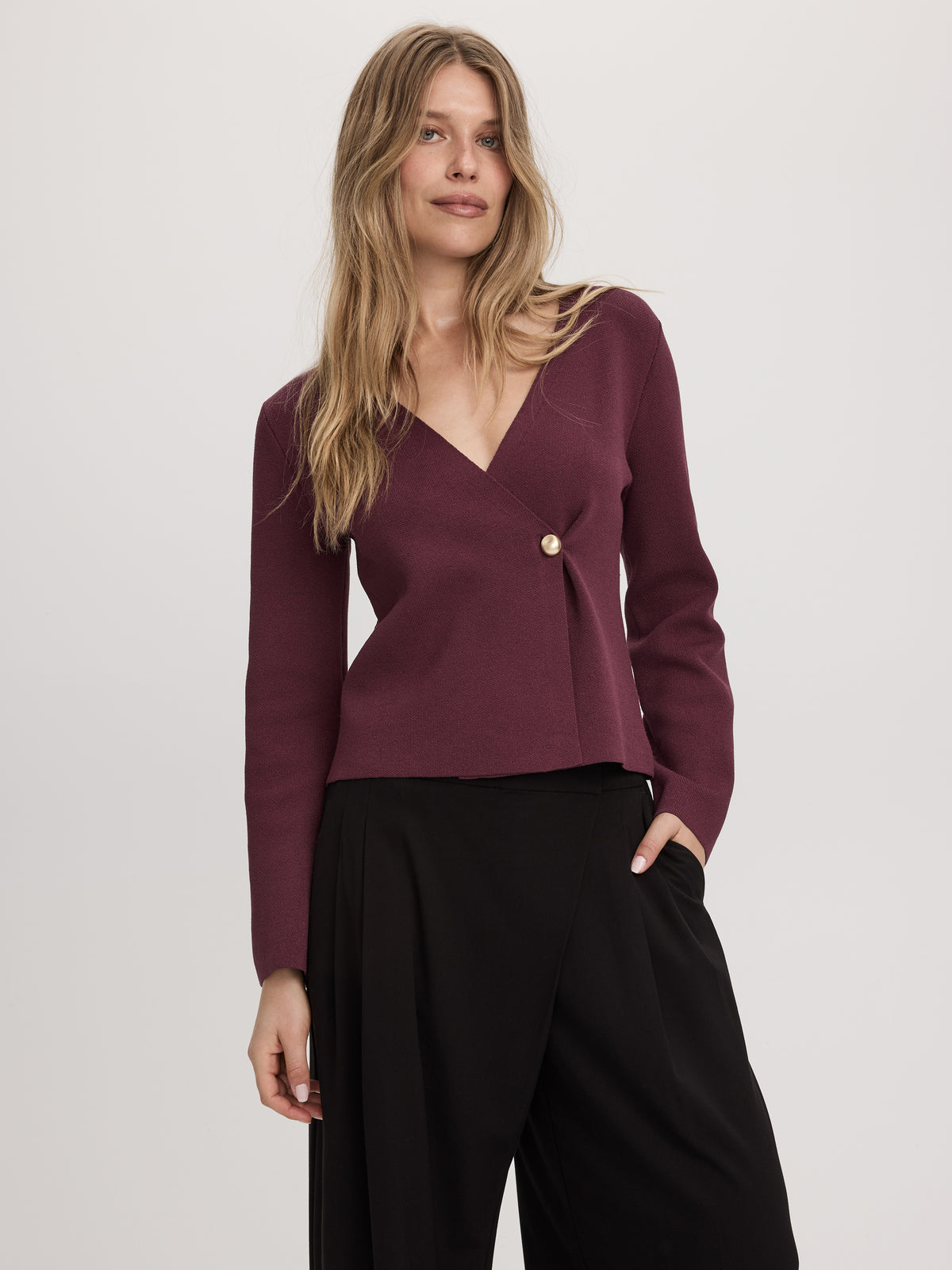 Long-Sleeve V-Neck Wrap Sweater