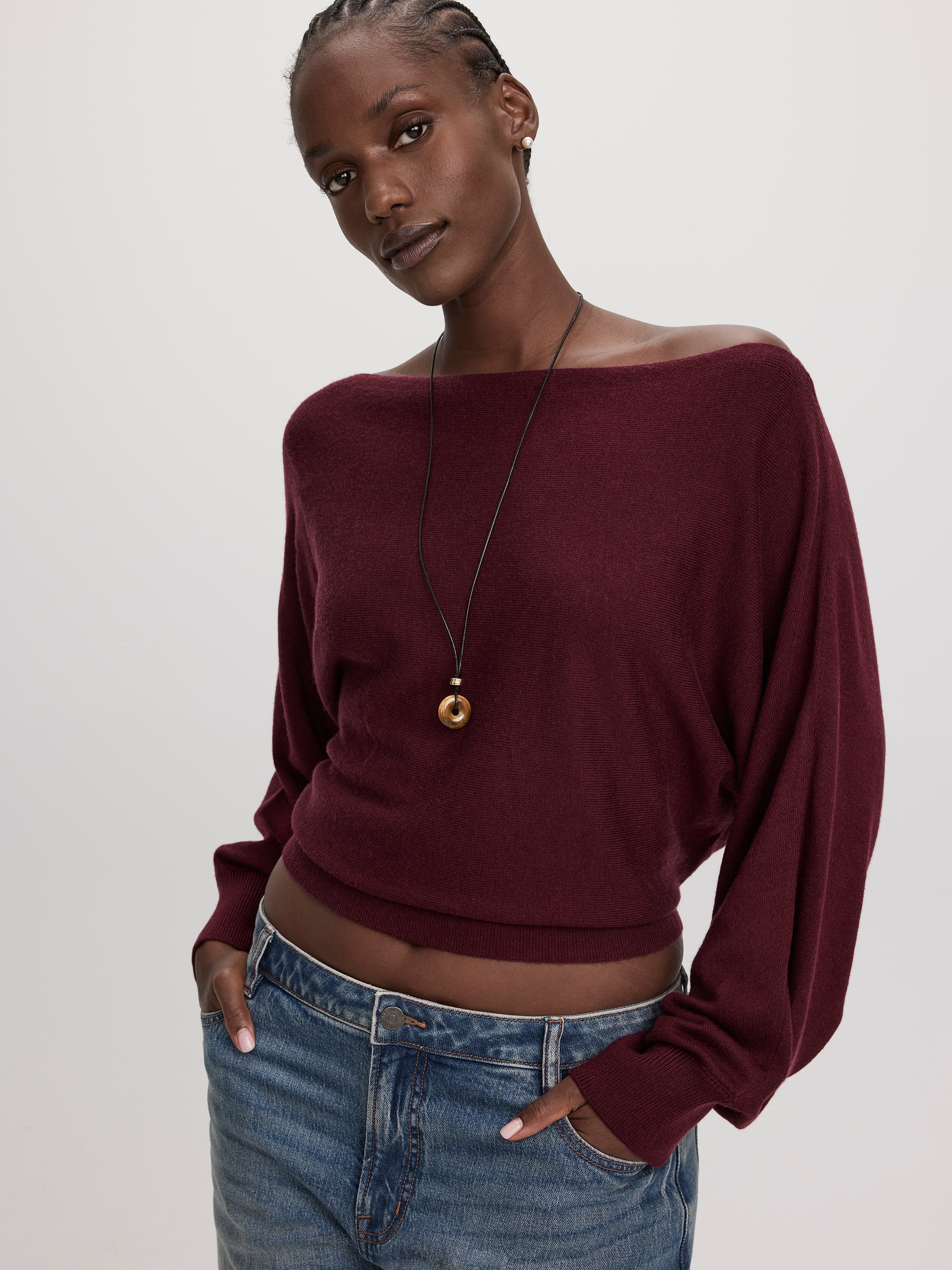 Merino-Blend Long-Sleeve Off-the-Shoulder Sweater