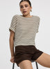 Striped Short-Dolman-Sleeve Crew-Neck Tee
