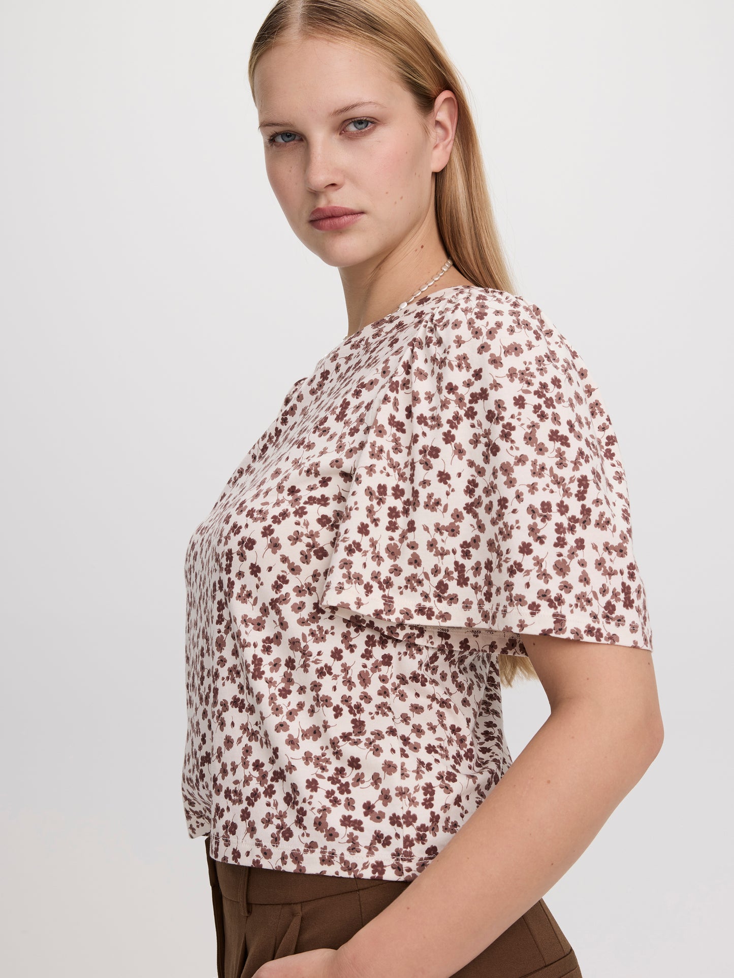 Crew-Neck Top with Short Flutter Sleeves