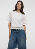 Short-Sleeve Mix-Media Top with Embroidered Trims