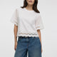 Short-Sleeve Mix-Media Top with Embroidered Trims
